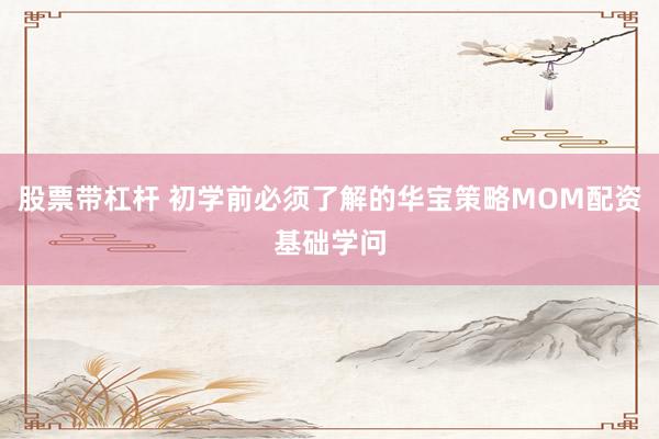 股票带杠杆 初学前必须了解的华宝策略MOM配资基础学问