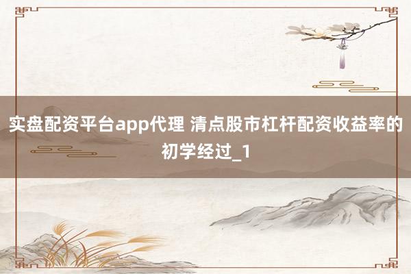 实盘配资平台app代理 清点股市杠杆配资收益率的初学经过_1